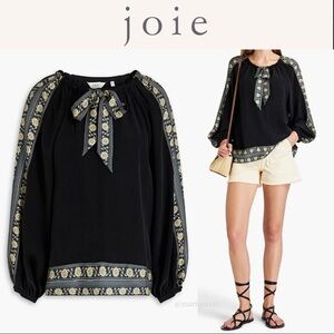 JOIE Gathered printed silk crepe de chine blouse S 324$